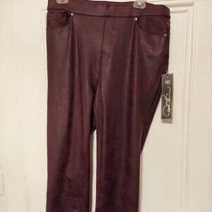 NWT DG2 Diane Gilman Faux Leather-Look Pull On Pants Chocolate Brown size L